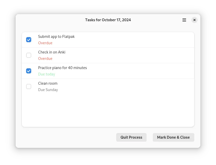 The tasks screen on light mode