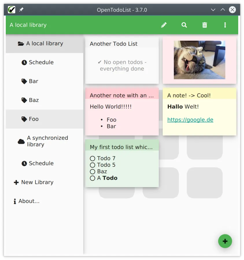 Libraries can contain todo lists, notes and images
