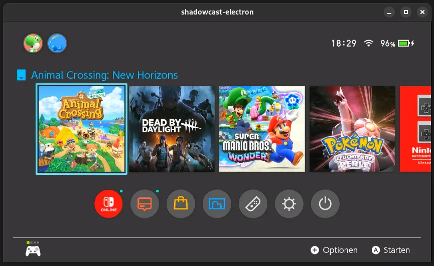 Showing the Switch home menu