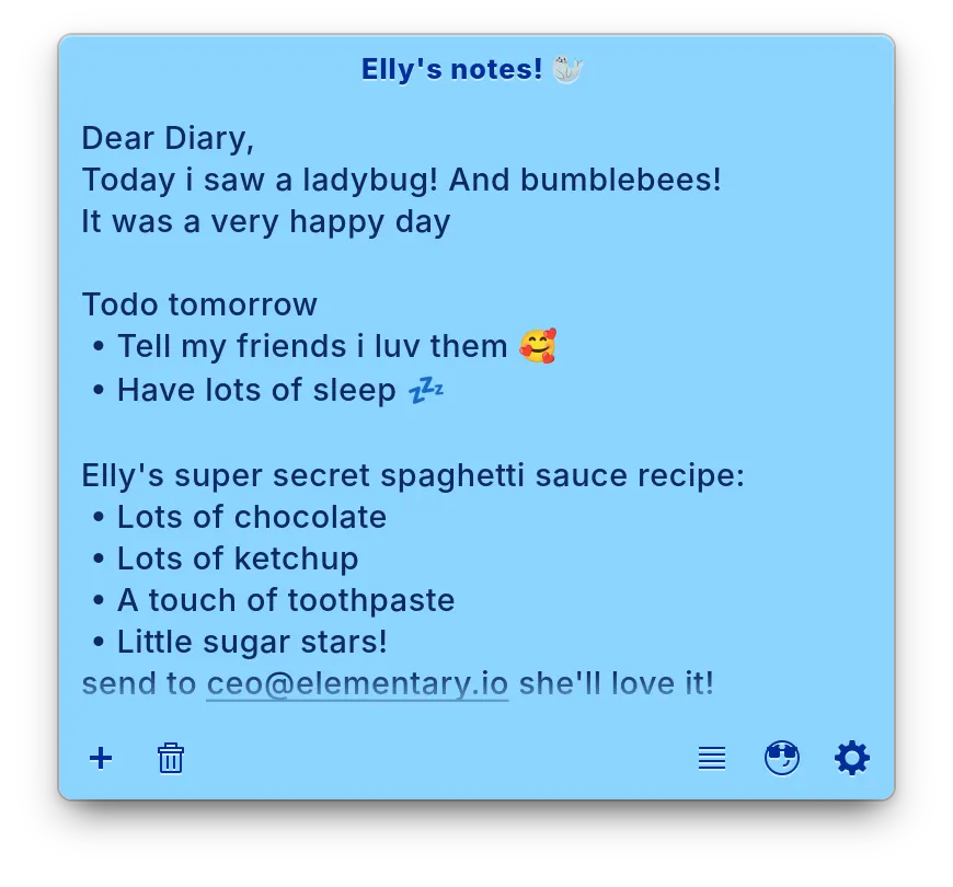 A sticky note with the "Blueberry" theme