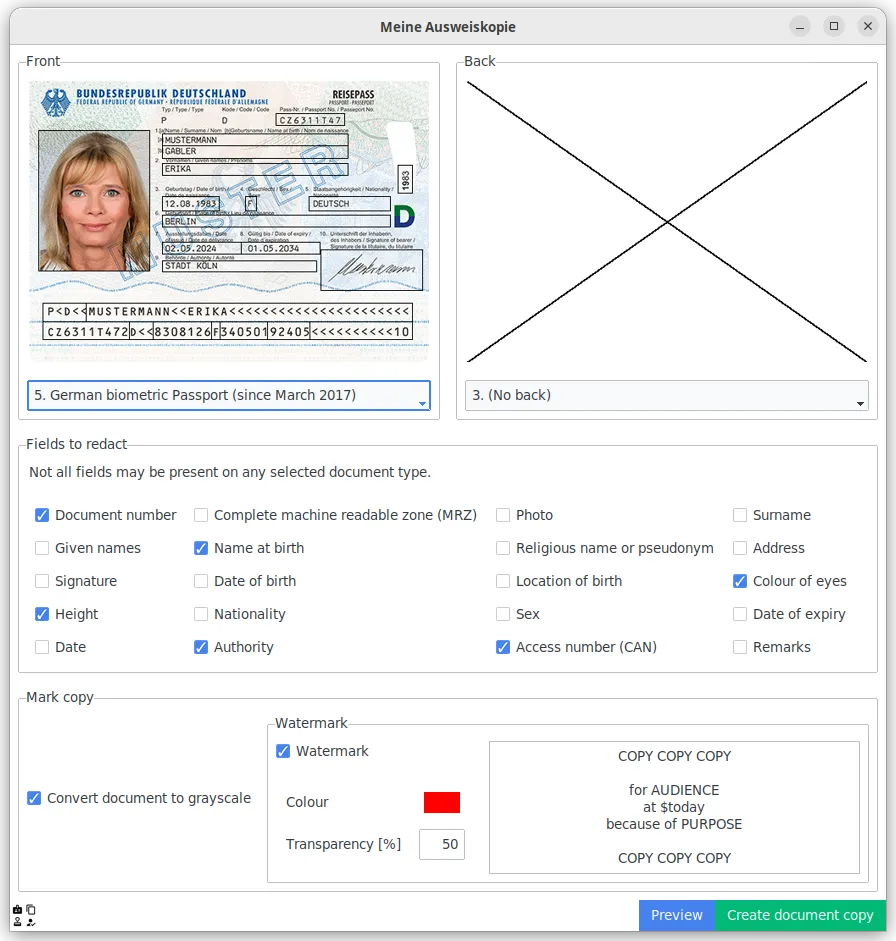 Select the fields to redact...