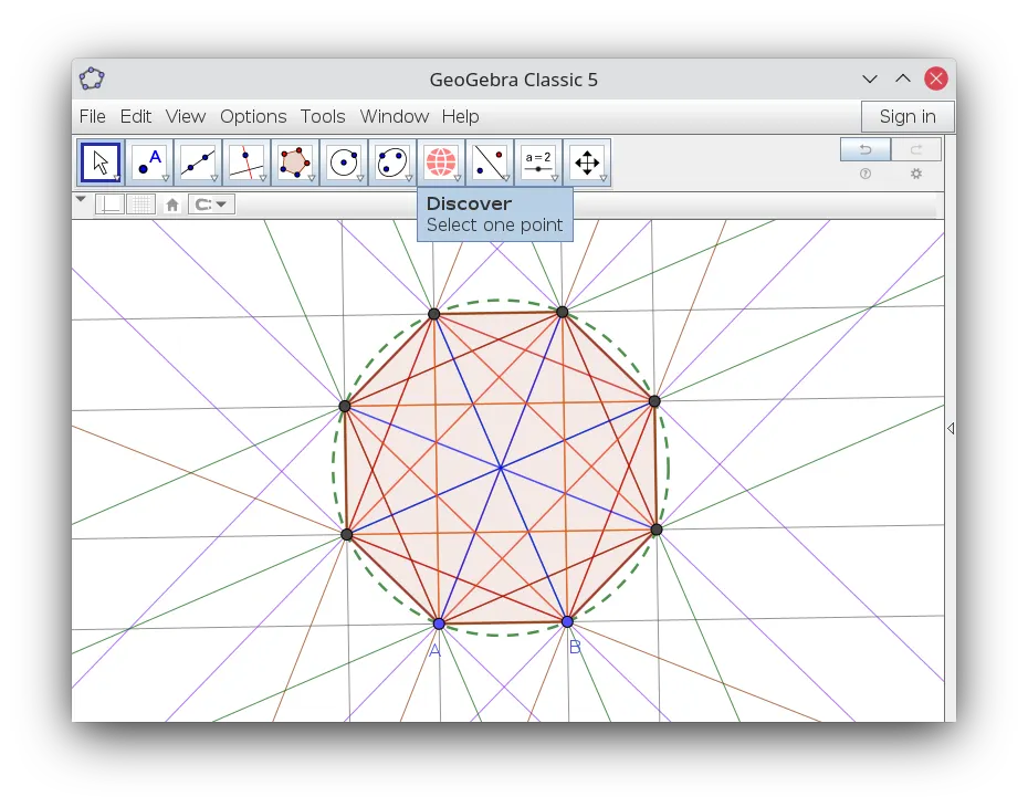 Using the Discover command on a vertex of a regular octagon