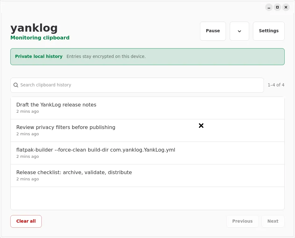 Search and manage encrypted clipboard history