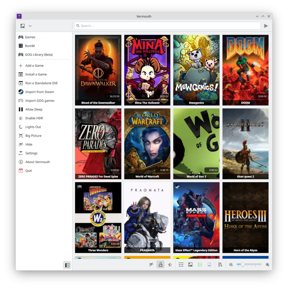 Main game library view