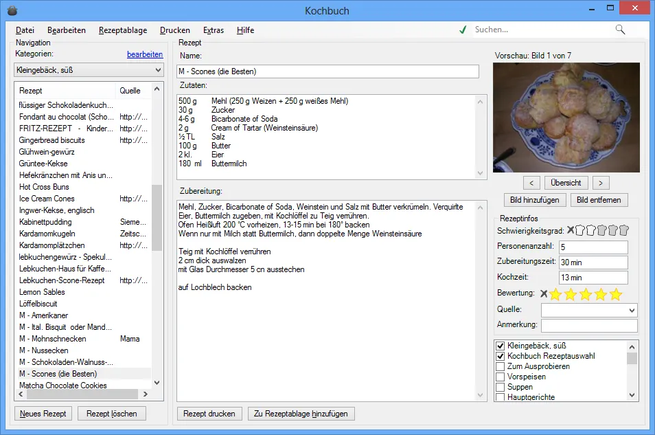 Cookbook main window showing a recipe