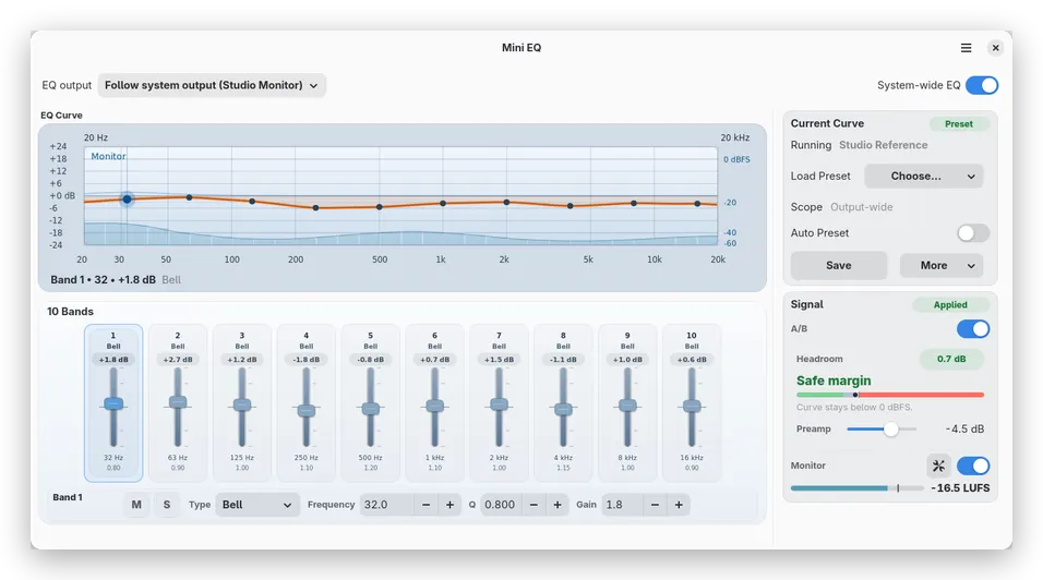 Adjust sound output with equalizer controls