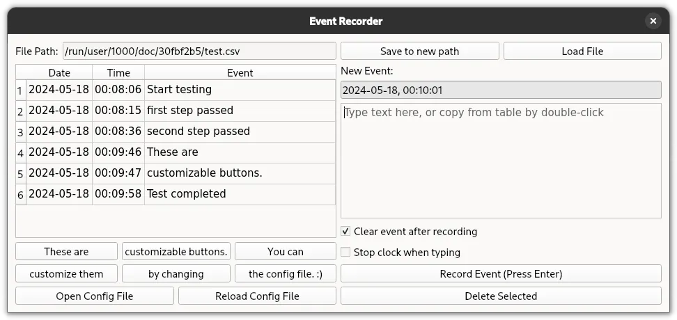 Main interface of EventRecorder