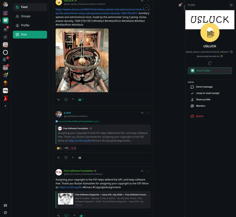 The Social feed: federated timeline plus chat