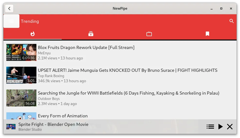 Start page showing trending videos on YouTube