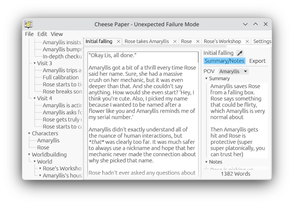 Cheese Paper editing a scene